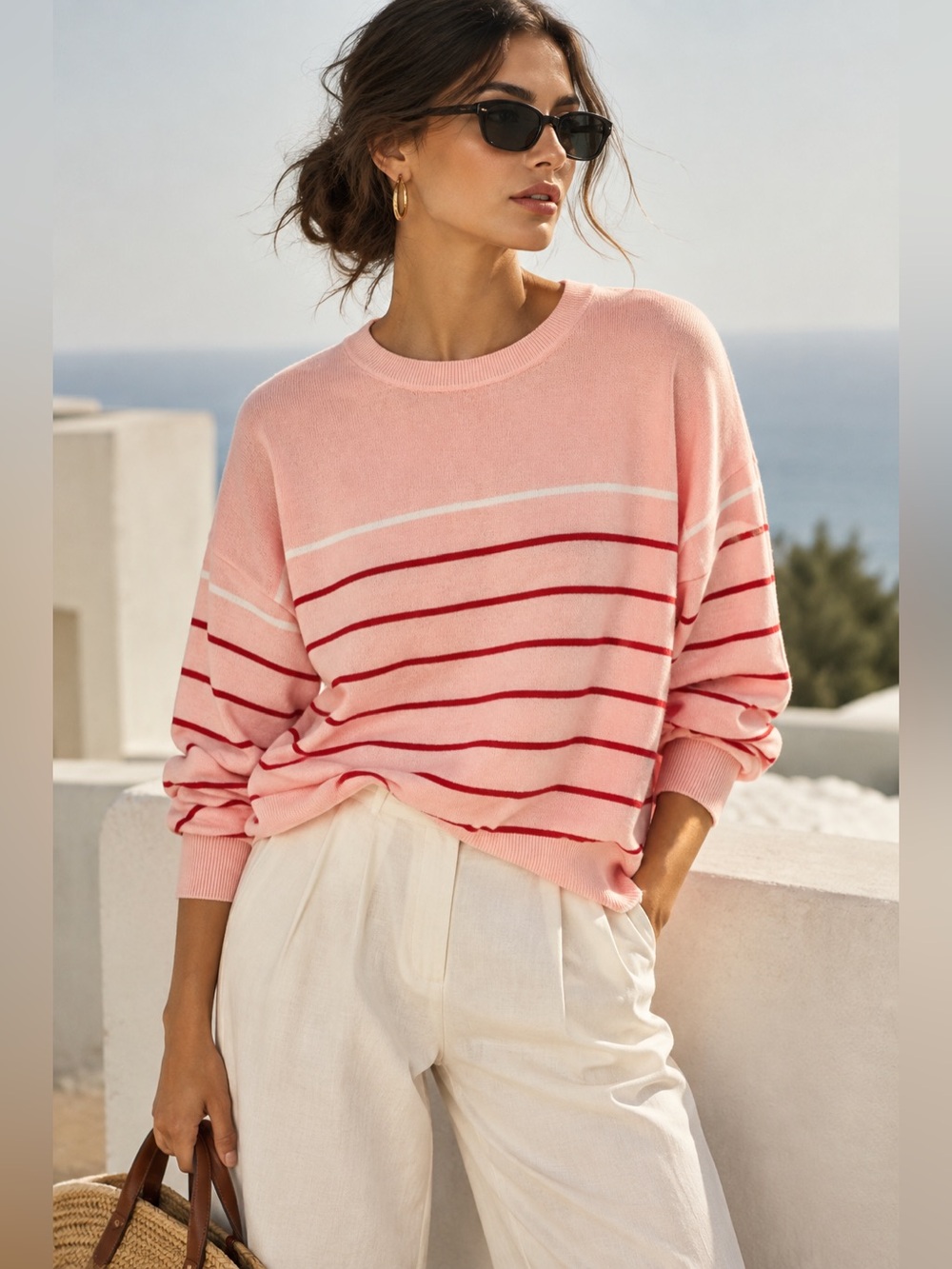 Scotch & Soda Pink Striped Knit Sweater Crewneck Pullover L NWT